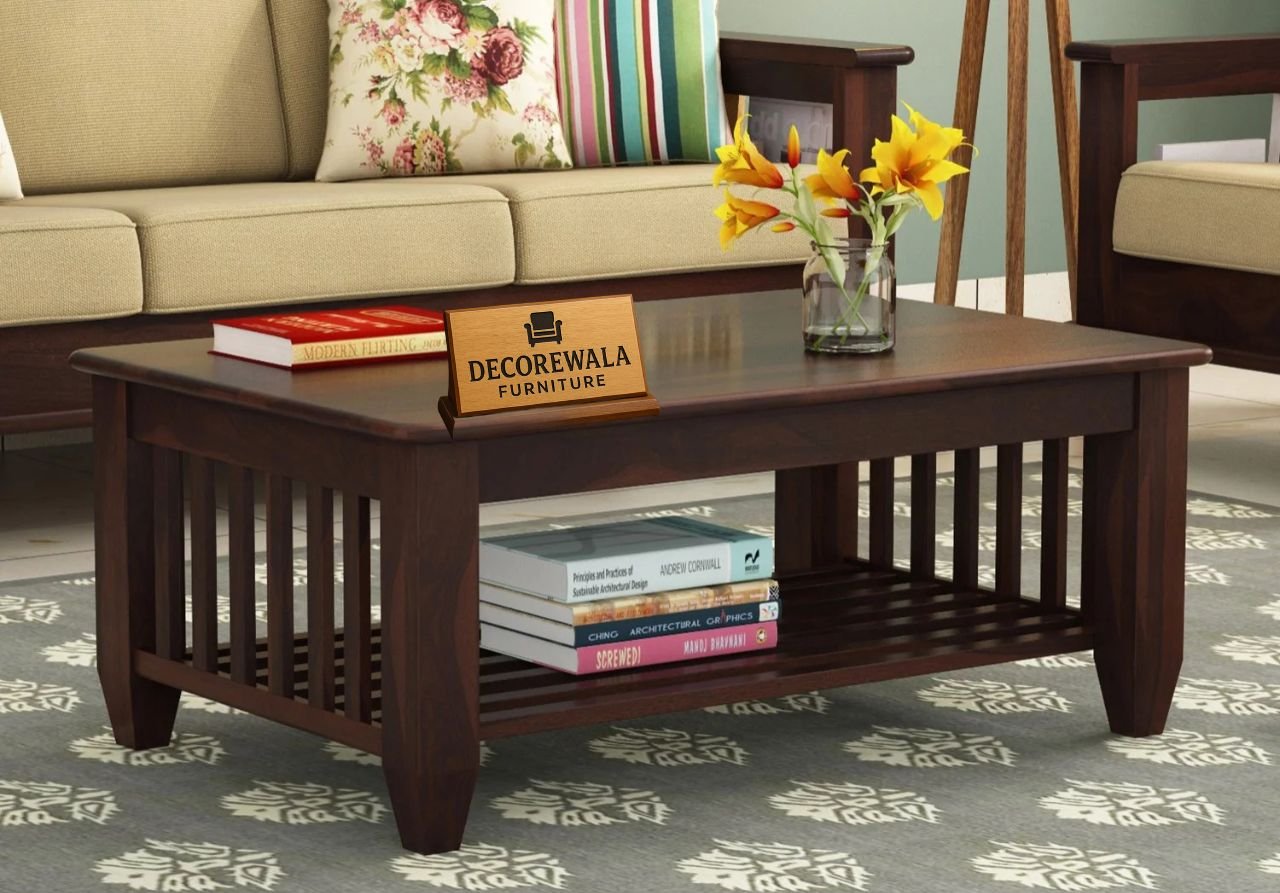 Quartz Sheesham Wood Coffee Table with Open Storage