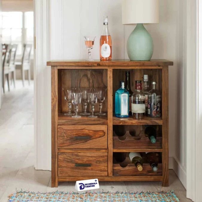 Jaipur Solid Sheesham Wood Wine Display Unit