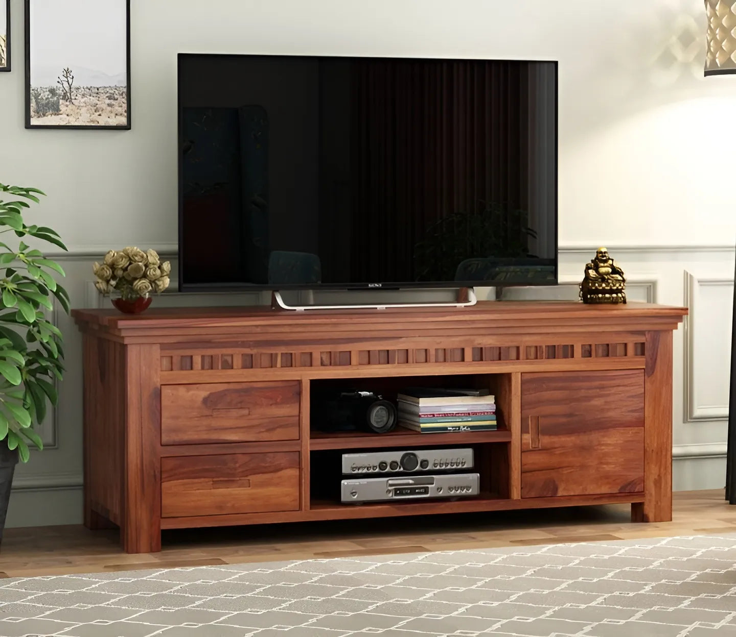 Adolph Sheesham Wood Tv Unit with Open & Close Storage