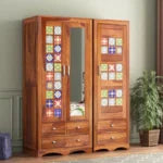 Boho Wardrobe With Mirror – Stunning 3 Door Multi Utility Solid Wood Storage Cabinet for Bedroom