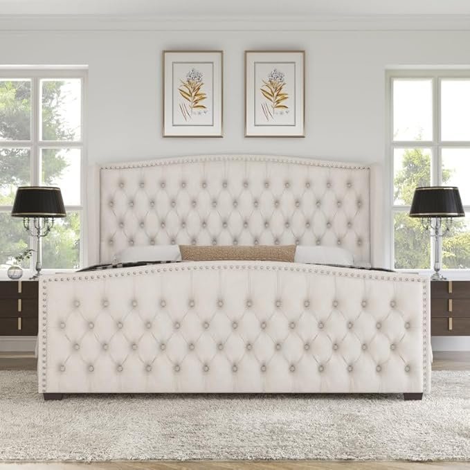 Modern Upholstered King Size Bed – Premium Fabric Bed