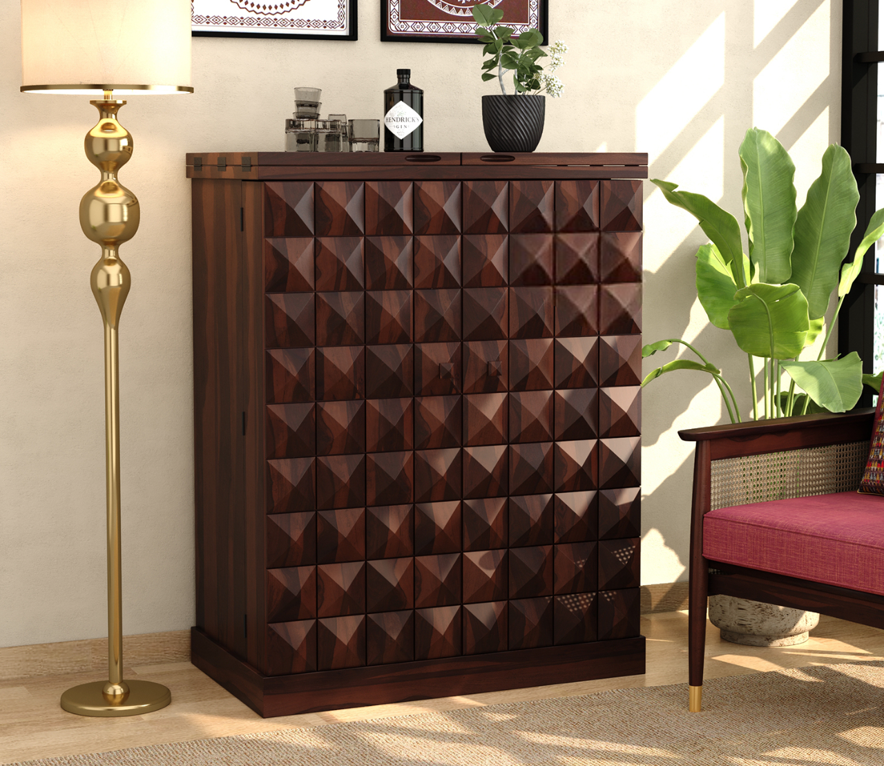 Auric Large Bar Cabinet Solid Wood Modern Style