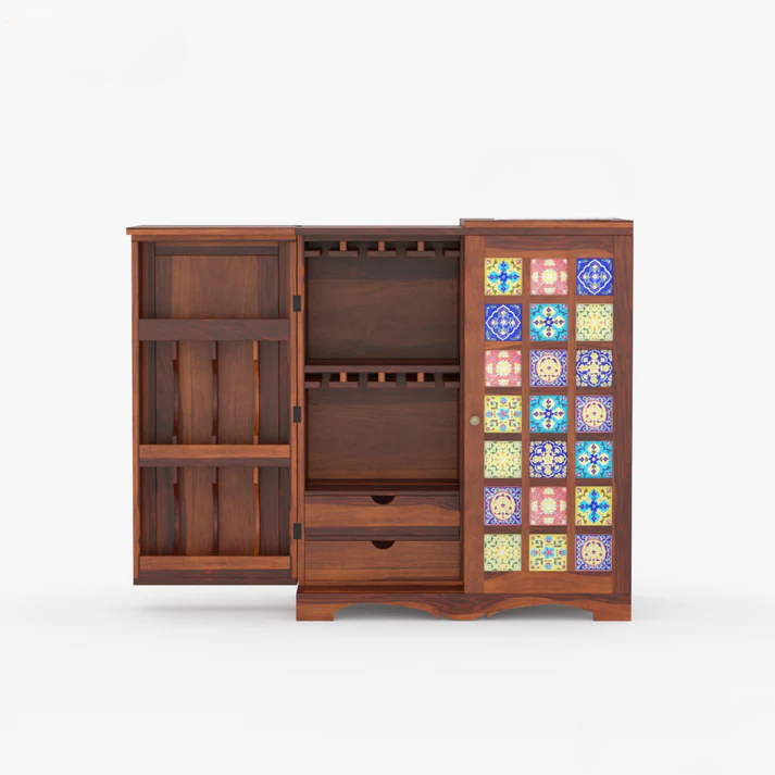 MealAura Bar Cabinet Solid Wood Modern Style