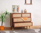 Boston Solid Wood Rattan Cane Chest of Drawer Four Drawer