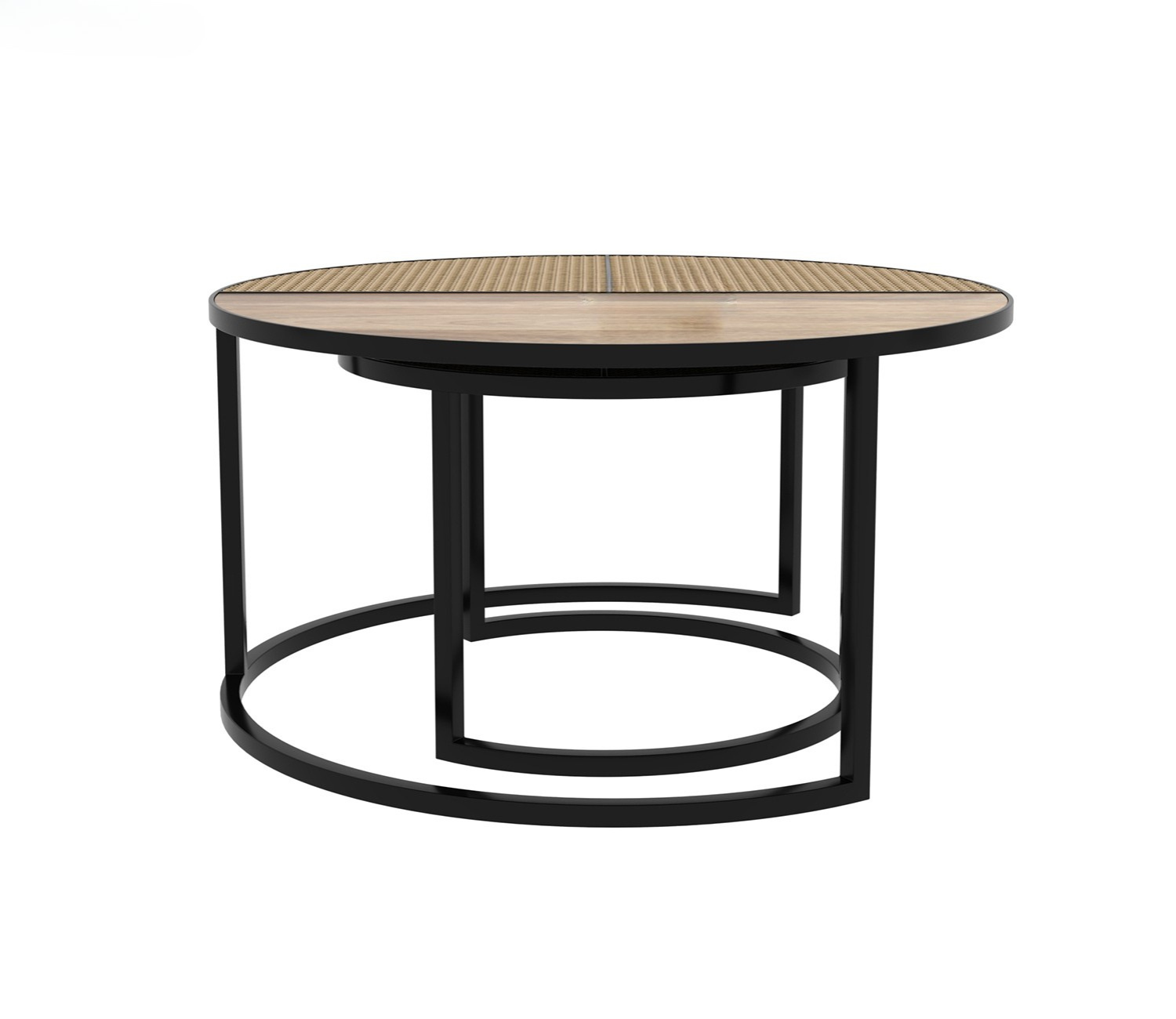 Lecut Mango Wood Set of 2 Nested Coffee Table with Cane Top