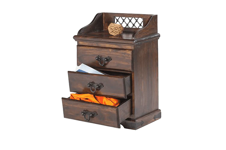 Solid Wood Jali 3 Drawer Bedside
