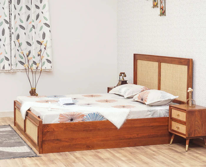 Boston Solid Wood Rattan Cane Storage Box Bed
