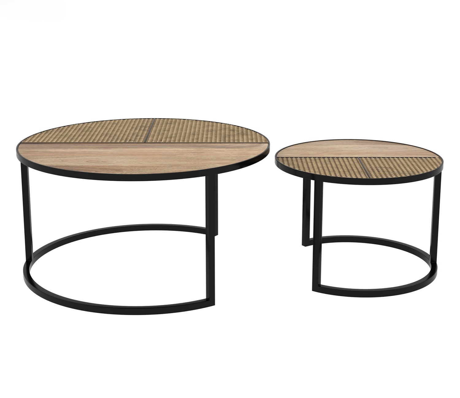 Lecut Mango Wood Set of 2 Nested Coffee Table with Cane Top