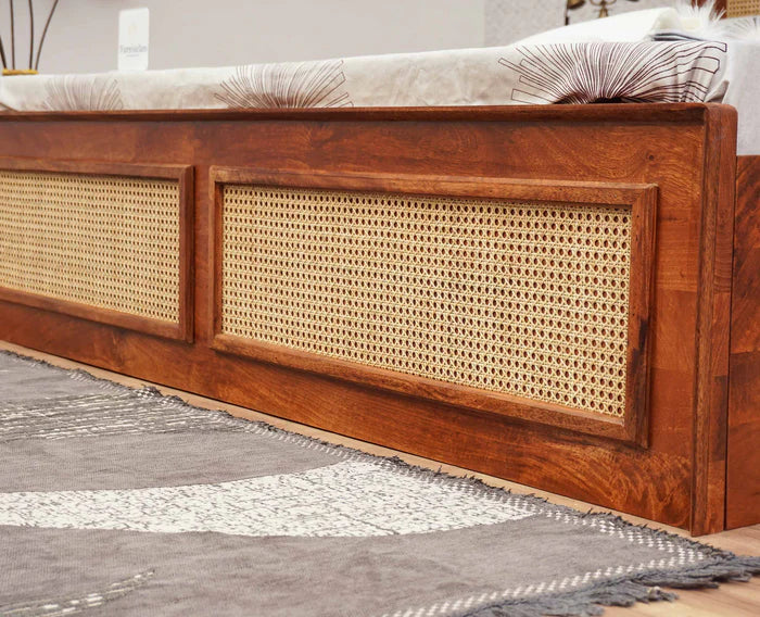 Boston Solid Wood Rattan Cane Storage Box Bed