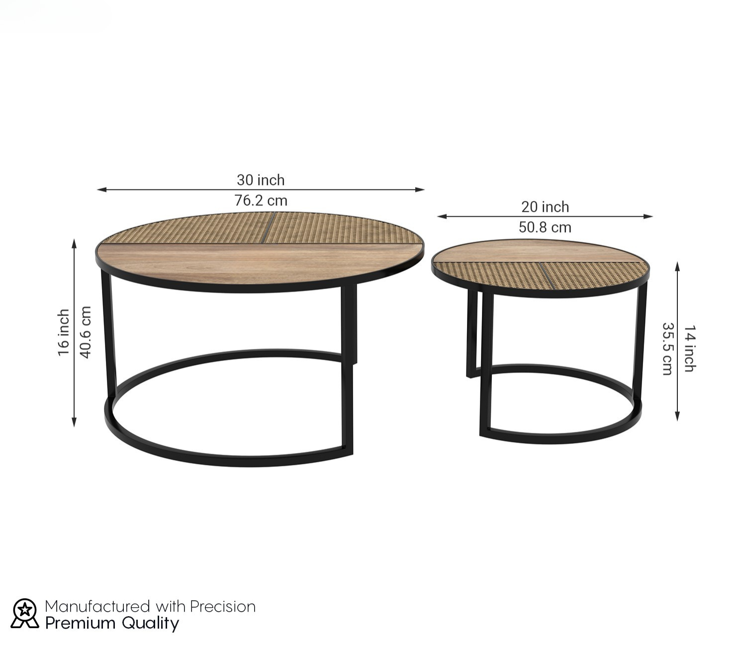 Lecut Mango Wood Set of 2 Nested Coffee Table with Cane Top