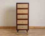 Boston Solid Wood Rattan Cane Tall Chest of Drawer 5 Drawer