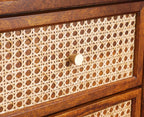 Boston Solid Wood Rattan Cane Tall Chest of Drawer 5 Drawer