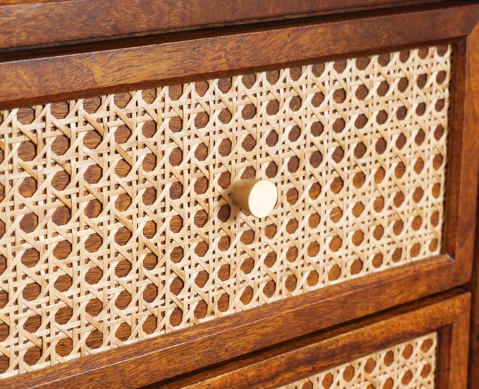 Boston Solid Wood Rattan Cane Tall Chest of Drawer 5 Drawer