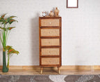 Boston Solid Wood Rattan Cane Tall Chest of Drawer 5 Drawer