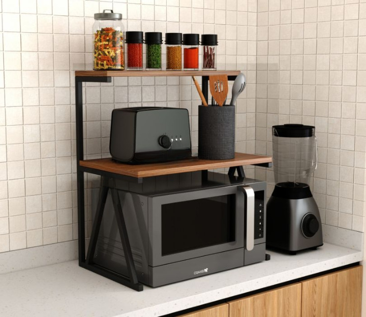 Ascot Engineered Wood Microwave Stand With 2 Tier Kitchen Organizer Storage