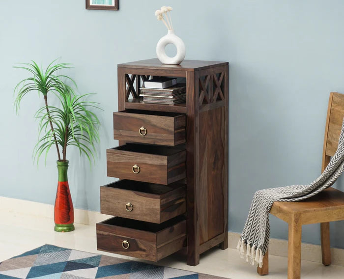Krishna Solid Wood Tall 4 Drawer Chest Of Drawer