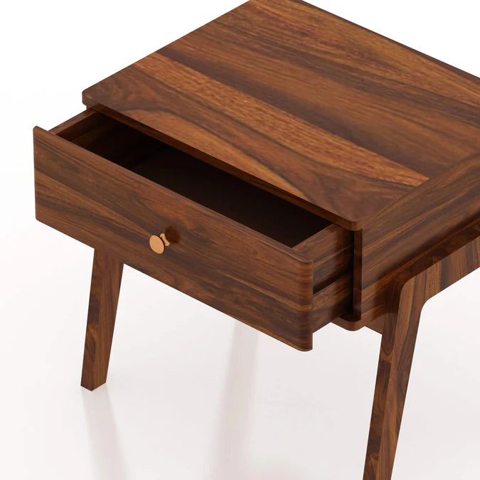 Lyon Solid Sheesham Wood Bedside Table With One Drawer