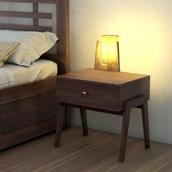 Lyon Solid Sheesham Wood Bedside Table With One Drawer