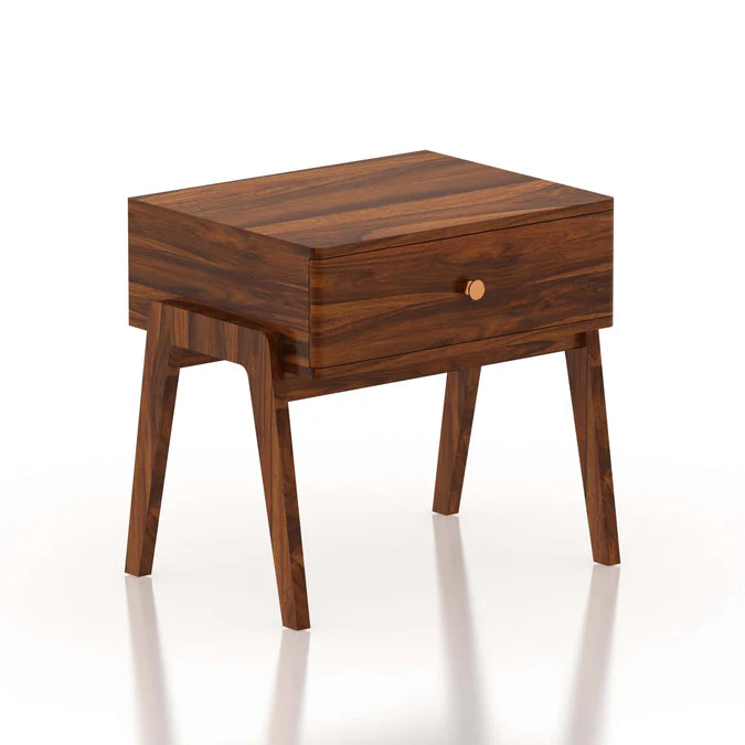 Lyon Solid Sheesham Wood Bedside Table With One Drawer
