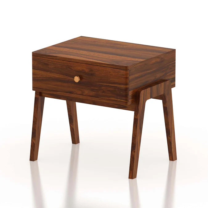 Lyon Solid Sheesham Wood Bedside Table With One Drawer