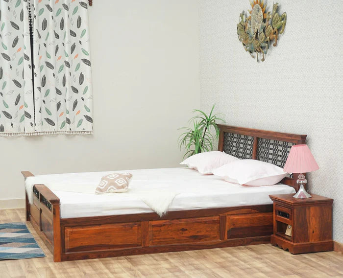 Sweden Solid Wood King Size Bed with Box Storage