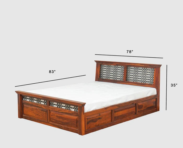 Sweden Solid Wood King Size Bed with Box Storage