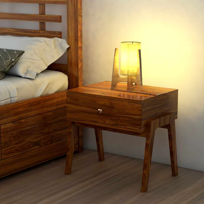 Lyon Solid Sheesham Wood Bedside Table With One Drawer