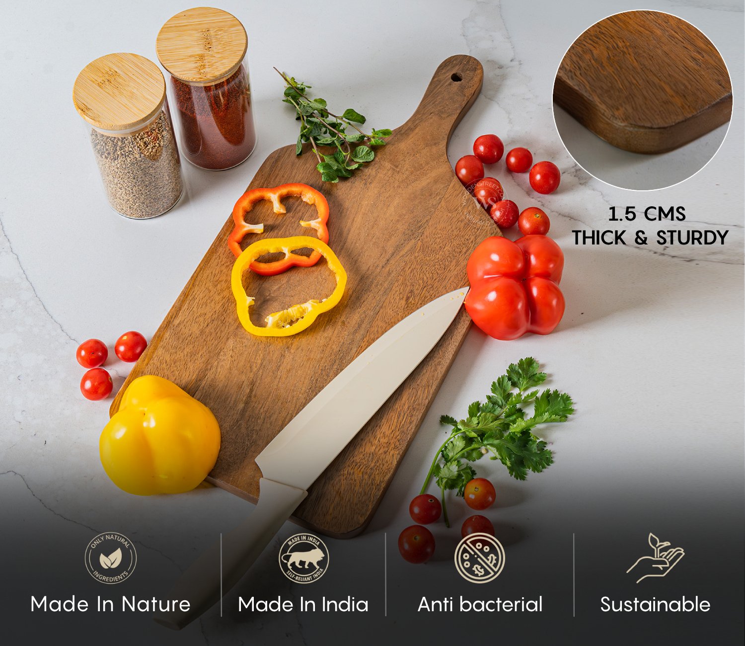 Naturaft Natural Mango Wood Handcrafted Non Slip Chopping Board