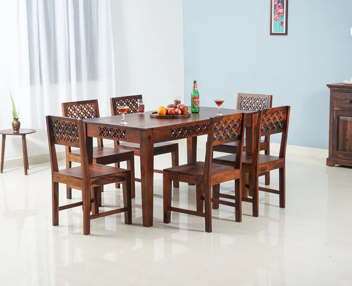 Perth Solid Wood 6 Seater Square Dining Table Set with 6 Chair for Dining Room