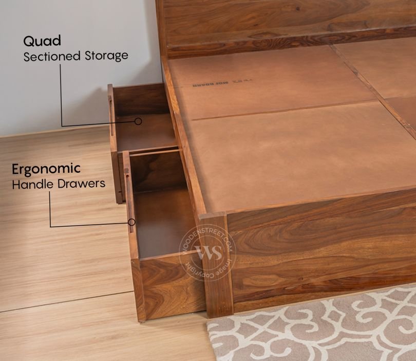 Sleeplore Sheesham Wood Bed with 4 Drawer Storage and Cane Detailing
