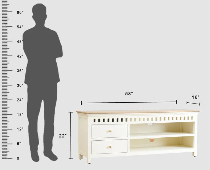 Alexandria Solid Wood TV Cabinet- 2 Drawer
