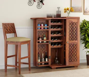 Cambrey Bar Cabinet Solid Wood Modern Style