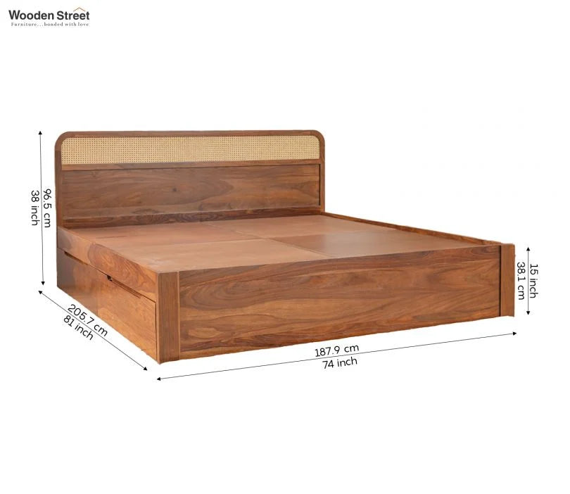 Sleeplore Sheesham Wood Bed with 4 Drawer Storage and Cane Detailing