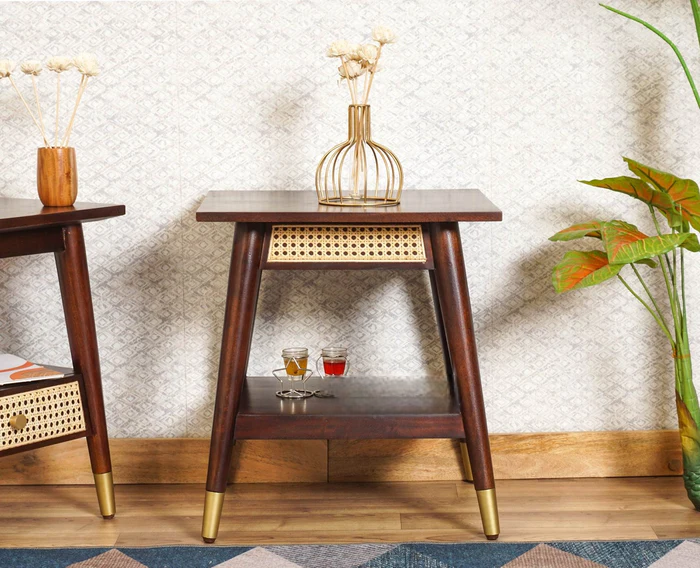 Boston Solid Wood Rattan Cane End Table