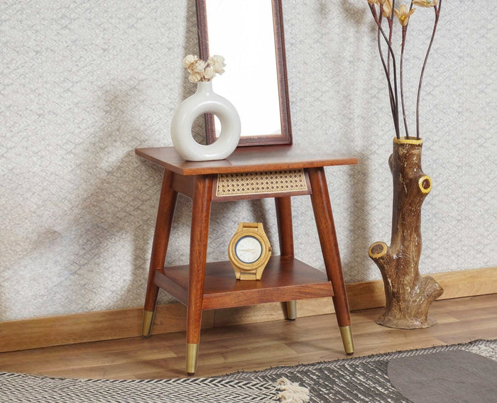 Boston Solid Wood Rattan Cane End Table