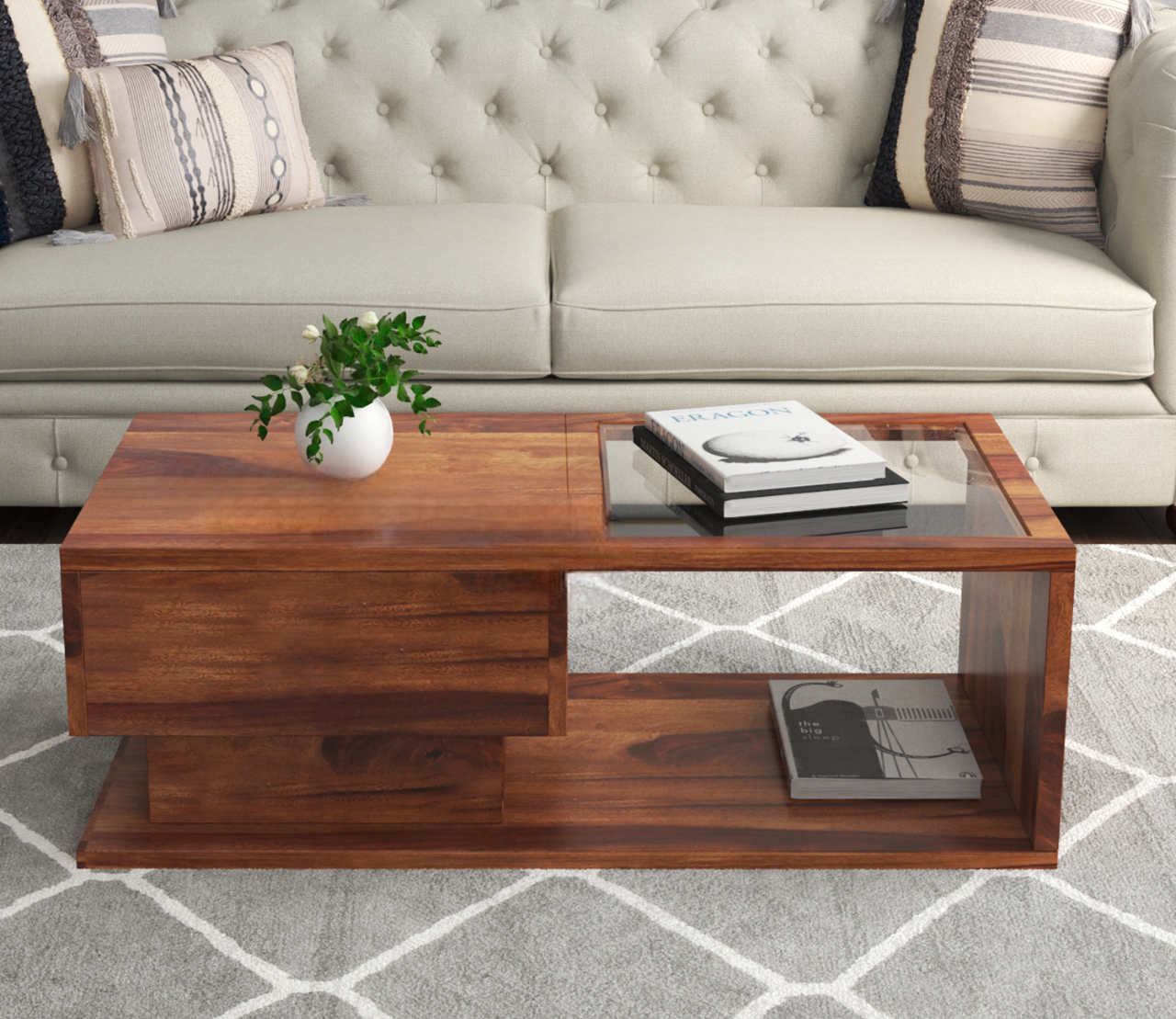 Arena Solid Wood Coffee Table 1 Drawer