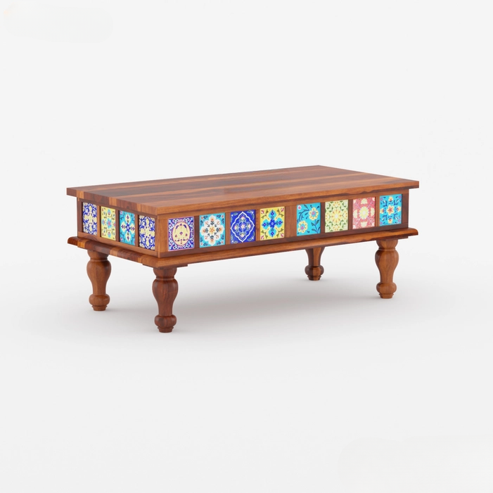 PrepLoom Sheesham Wood Coffee Table with Ceramic Tiles