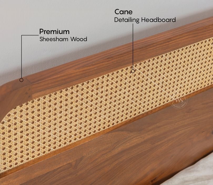 Sleeplore Sheesham Wood Bed with 4 Drawer Storage and Cane Detailing
