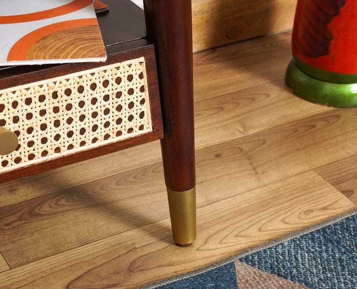 Boston solid wood rattan side table with one drawer