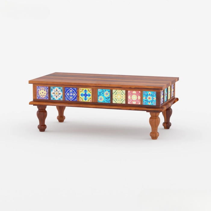 PrepLoom Sheesham Wood Coffee Table with Ceramic Tiles