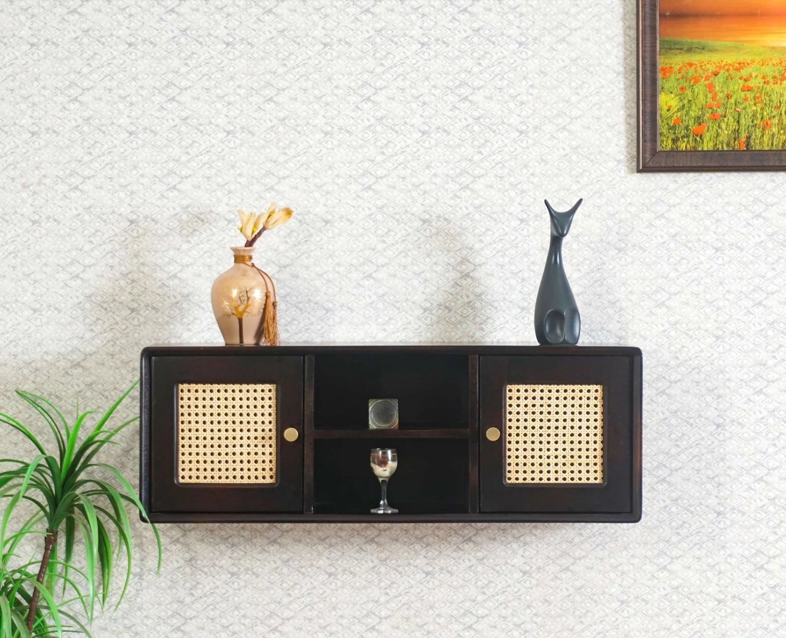 Sitlyne Solid Wood Two Door Wall Shelf