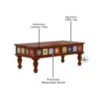 Boho Sheesham Wood Coffee Table with Ceramic Tiles