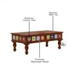 Boho Sheesham Wood Coffee Table with Ceramic Tiles