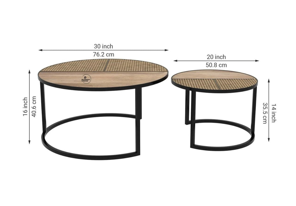 Lecut Mango Wood Set of 2 Nested Coffee Table with Cane Top