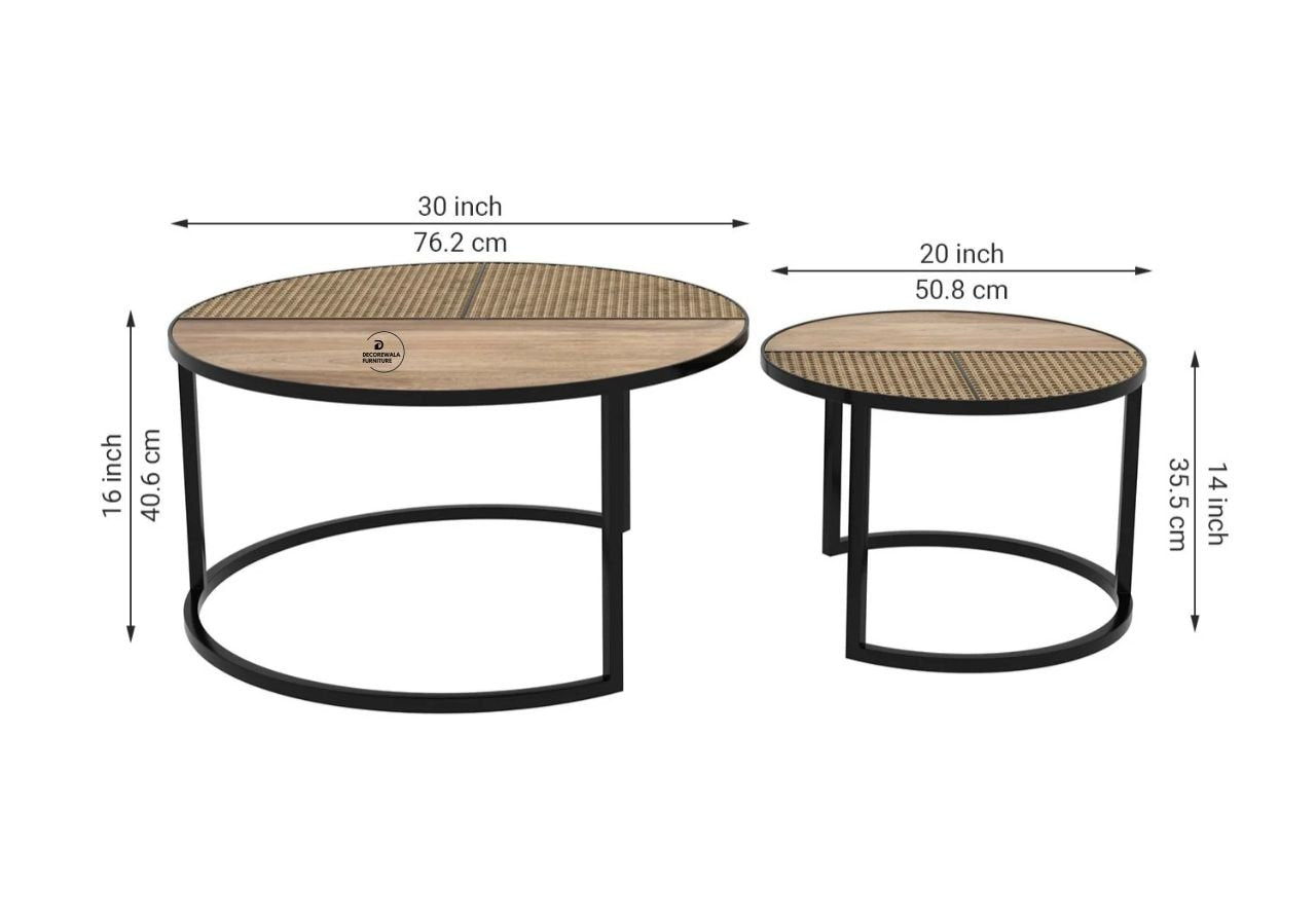 Lecut Mango Wood Set of 2 Nested Coffee Table with Cane Top