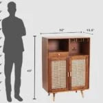 Boston Solid Wood Rattan Cane Bar Cabinet with Glass Holder Storage