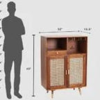 Boston Solid Wood Rattan Cane Bar Cabinet with Glass Holder Storage