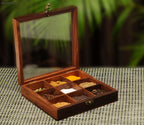 Brown Decorative Multi Purpose Spice Box With Nine Partitions And Spoon