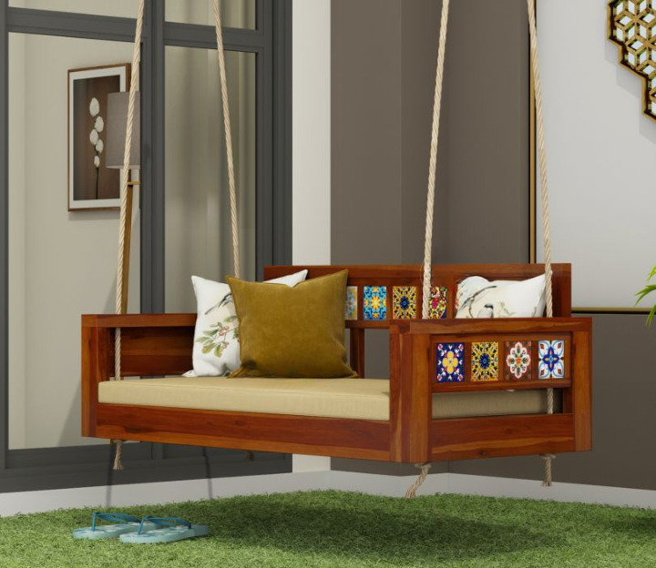 Premium Wooden Swing Chair – Rustic Hanging Seat for Balcony Bliss