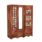 Boho Wardrobe With Mirror – Stunning 3 Door Multi Utility Solid Wood Storage Cabinet for Bedroom